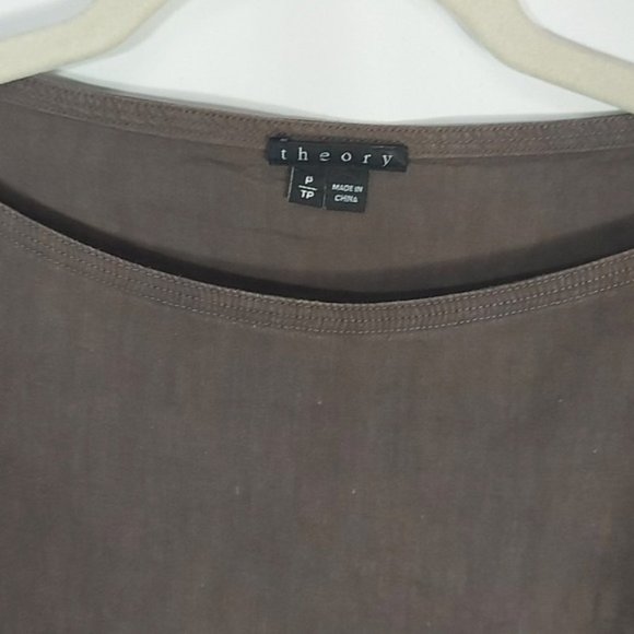 Theory Taupe Brown Linen Spandex Blend Boat Neck Short Sleeve Top SP D4 - Picture 3 of 7